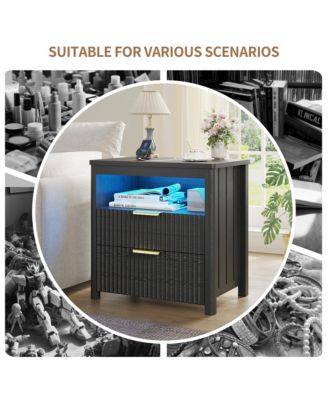 24" Modern LED Nightstand with 3 Drawers and Charging Station