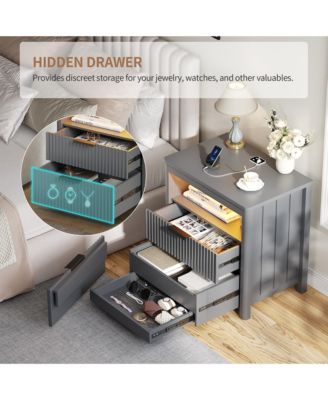 24" Modern LED Nightstand with 3 Drawers and Charging Station