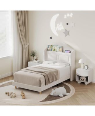 Twin Bed Frame With Led Lights Velvet Wingback Storage Headboard Wooden Slats No Box Spring