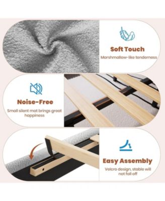 Boucle Upholstered Queen Bed Frame with Headboard Soft Cloud Bed Thick Footboard Rounded Corners No Box Spring