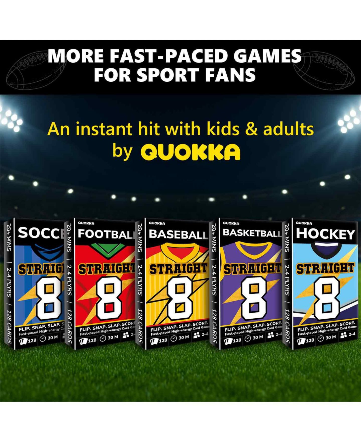 Детская карточная игра Quokka Fast-Paced Card-Matching Card Game, 128 Cards, Ages 8+, цвет: American Football — фото 6