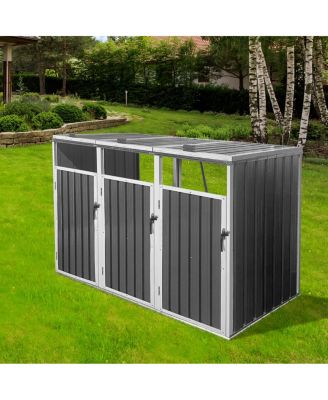 Streamdale Metal Outdoor Garbage Bin Shed for 3 Trash Cans