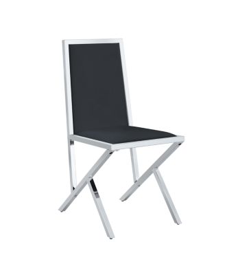 2-pack Black PU dining chairs with silver metal legs.