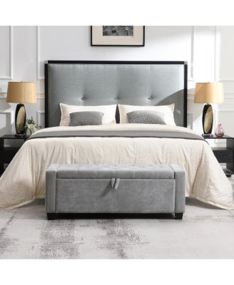 48" Storage Ottoman Bench with Safety Hinge, Upholstered Entryway Seating