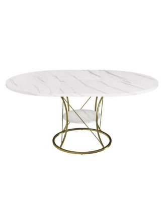 43" Round Extendable Farmhouse Dining Table w/ Storage Shelf