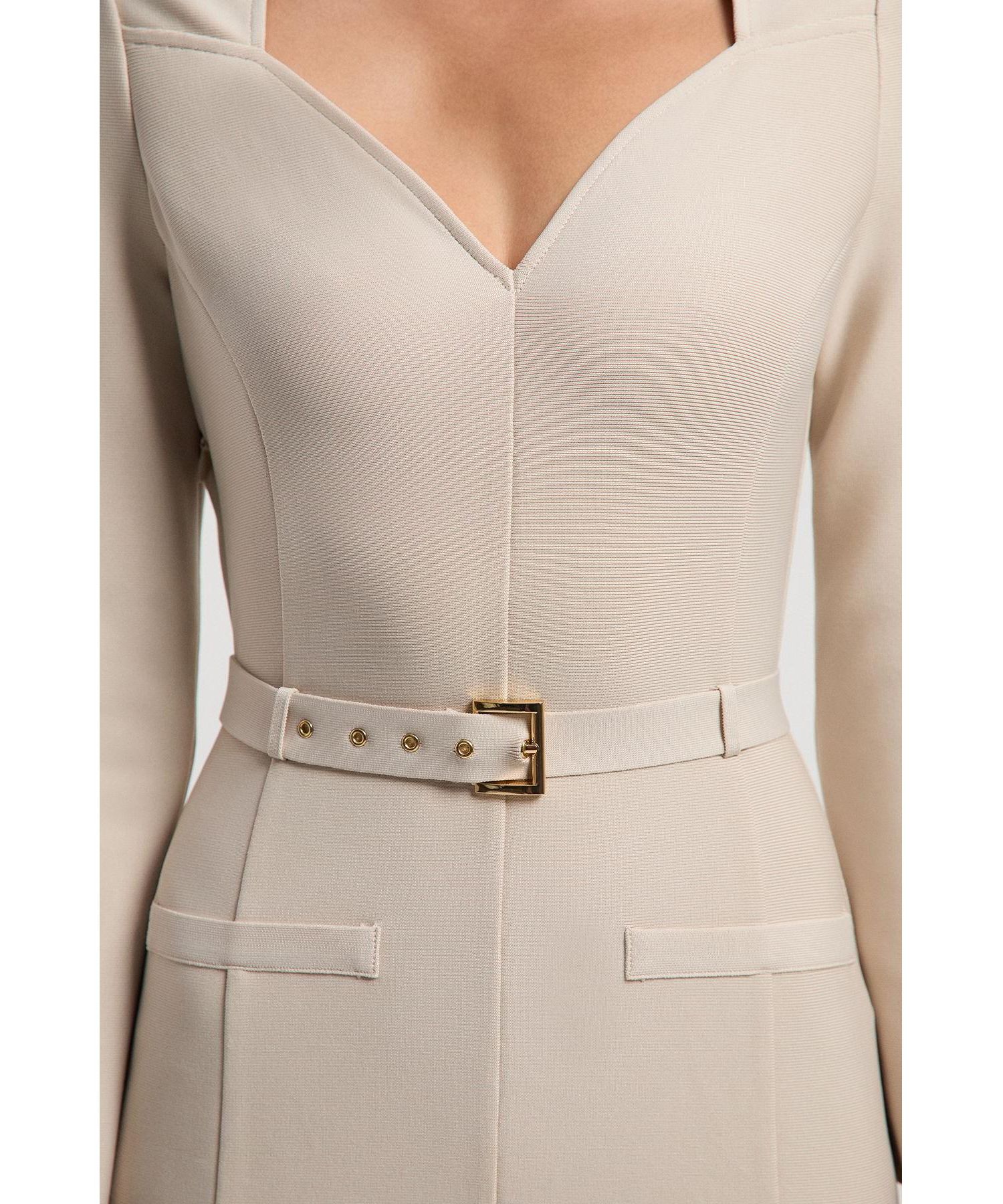 Women's Figure Form Bandage Belted Midi Dress