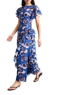 Women's Side Split Ruffle Detail Maxi Dress