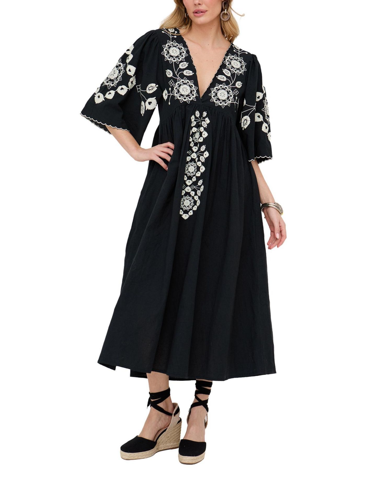 Women's Arianna V- Neck Embroidered Maxi Dress