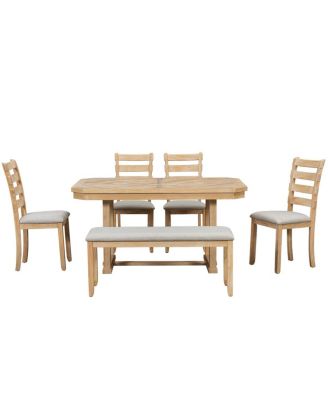 6 Piece Rubberwood Wood Grain Tabletop & Soft Cushion Dining Set