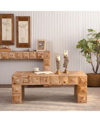 Rustic Geometric Relief Coffee Table - Solid Wood & MDF