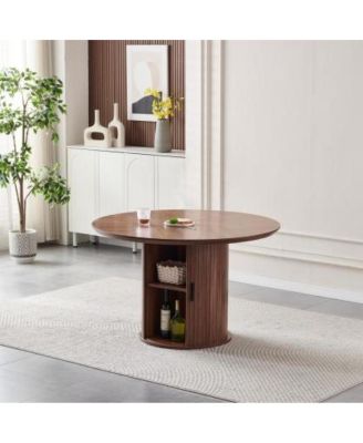 Round Dining Table with Two Layers of Storage Shelves
