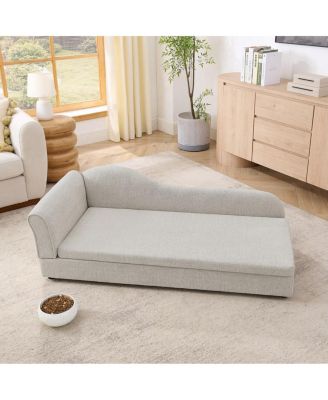 Modern Oversized Linen Dog Sofa, Irregular Wave Backrest Single Armrest Pet Bed for Large Dogs