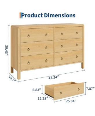  Wide 6 Drawer Dresser for Bedroom, Wooden Chest of Drawers with Large Storage & Metal Handles