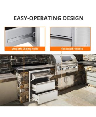 Outdoor Kitchen Drawers with Paper Towel Holder, Stainless Steel 3-Layer BBQ Drawers, Silver
