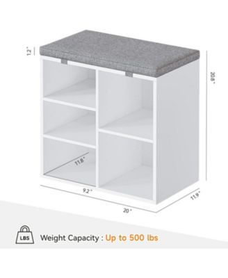 Entryway Shoe Bench with Storage and Cushioned Seat, Wooden Shoe Rack with Adjustable Shelves and Side Pockets