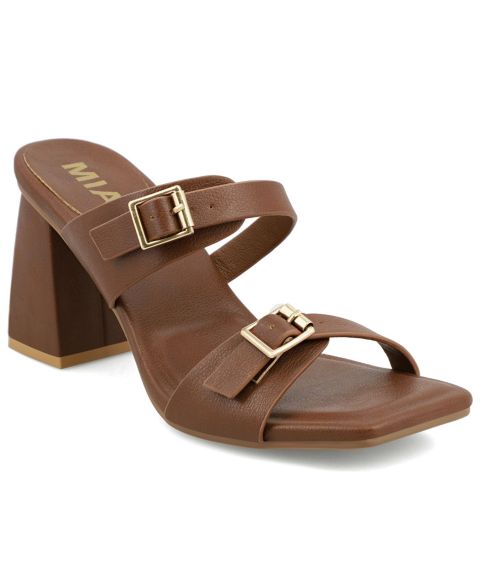 Женские сандалии MIA Rene Double Buckle Block Heel Dress Sandals, цвет: Коричневый