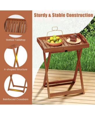 Patio Solid Wood Tray Table w/ Removable Top Rectangular TV Tray Bistro Table