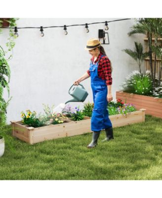 Raised Garden Bed Wooden Elevated Planter w/2 Planter Boxes 7 Compartments