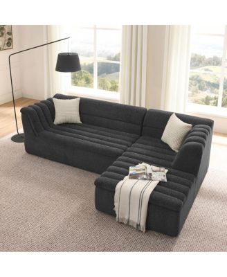 L-Shaped Modular Sectional Sofa with Chaise, Chenille Upholstered, Wave-Shaped Armrest