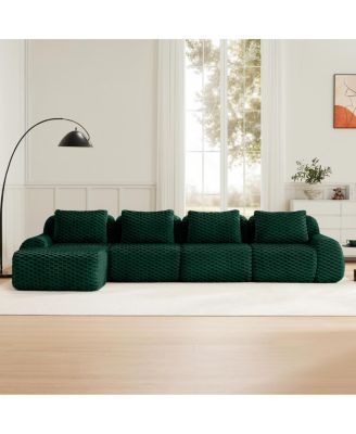 Modern L-Shaped Flannelette Sectional Sofa with Movable Ottoman