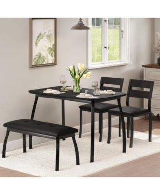 4-Piece Wooden Dining Table Set with 2 Cushioned Chairs and Upholstered Bench