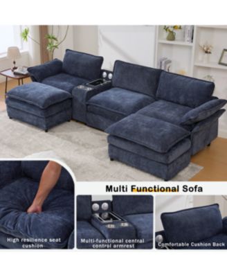 U Shaped Modular Sectional Sofa with Storage, Charging, Speakers & More