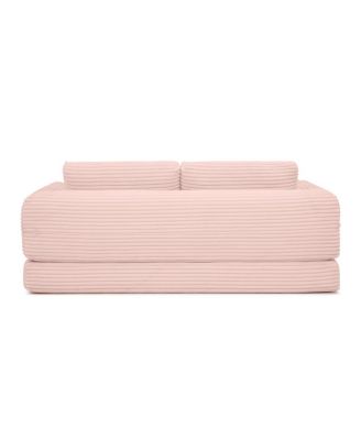 2-in-1 Folding Convertible Sofa Bed, Modern Corduroy Sleeper Couch with 2 Pillows