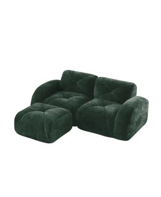  L-shaped Boneless Sofa, Soft Velvet, Tufted, 32D Sponge, No Assembly