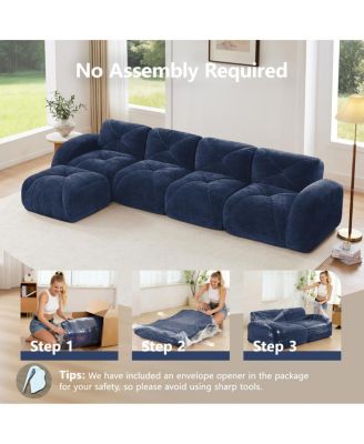 L-shaped Velvet Tufted Sofa with Movable Ottoman