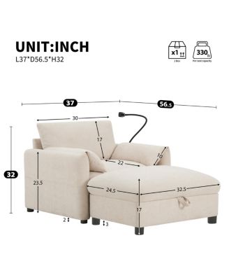 37" Sofa with Storage Ottoman, Phone Holder, Charger, Pockets, Chenille Armchair