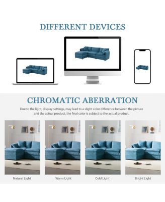 103" Chenille Modular Sectional Sofa with Deep Seat & Movable Ottoman