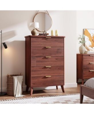 Fluted 5 Drawer Dresser Tall Curved Profile Handles