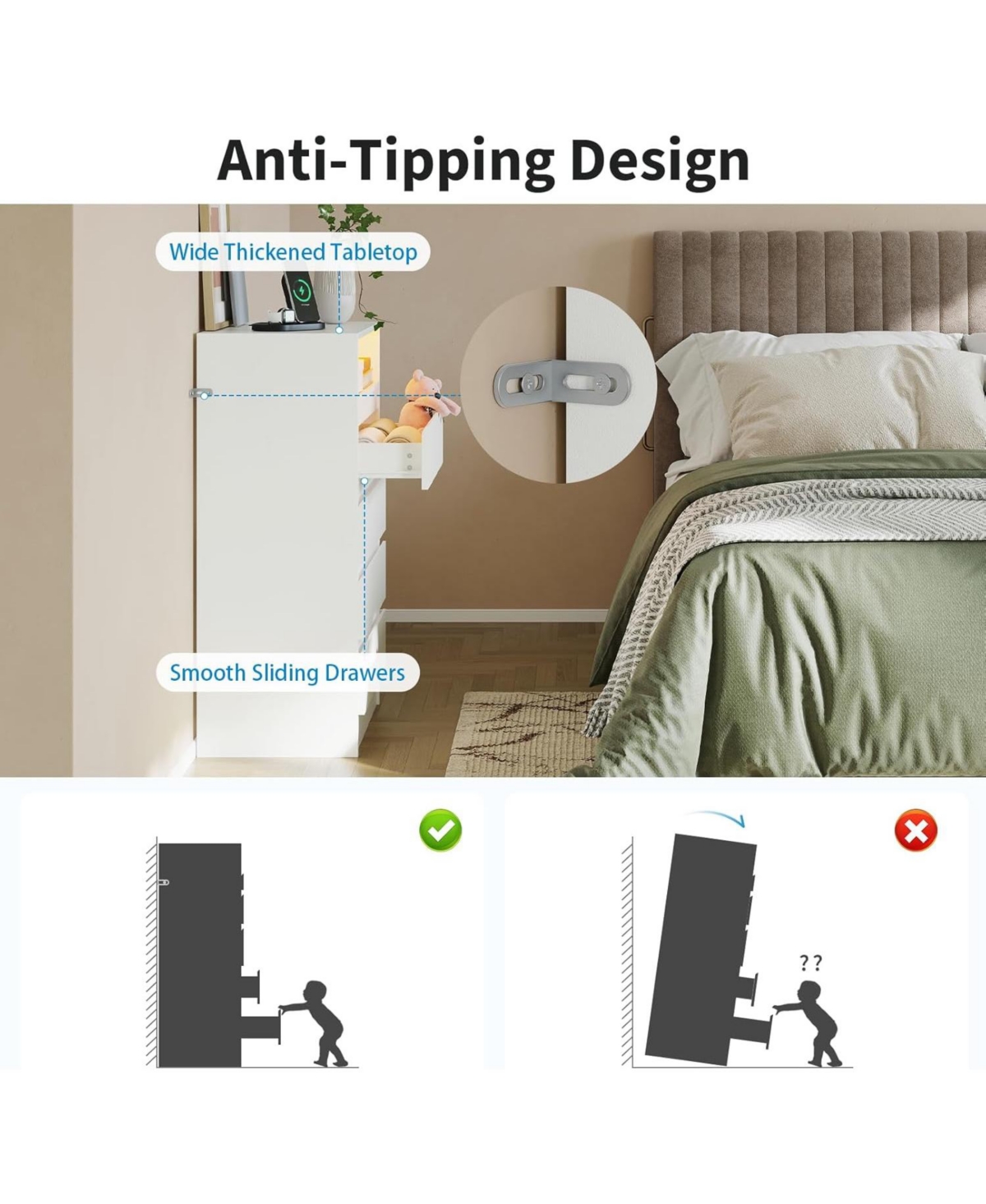 gaomon 4-Drawer Dresser with Usb Charging Station