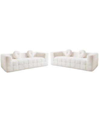 Modern Boneless Couch with Two Circular Throw Pillows, Checkered Design