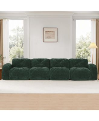 140" Green Velvet Tufted Boneless Sofa with Ergonomic Design, No Assembly