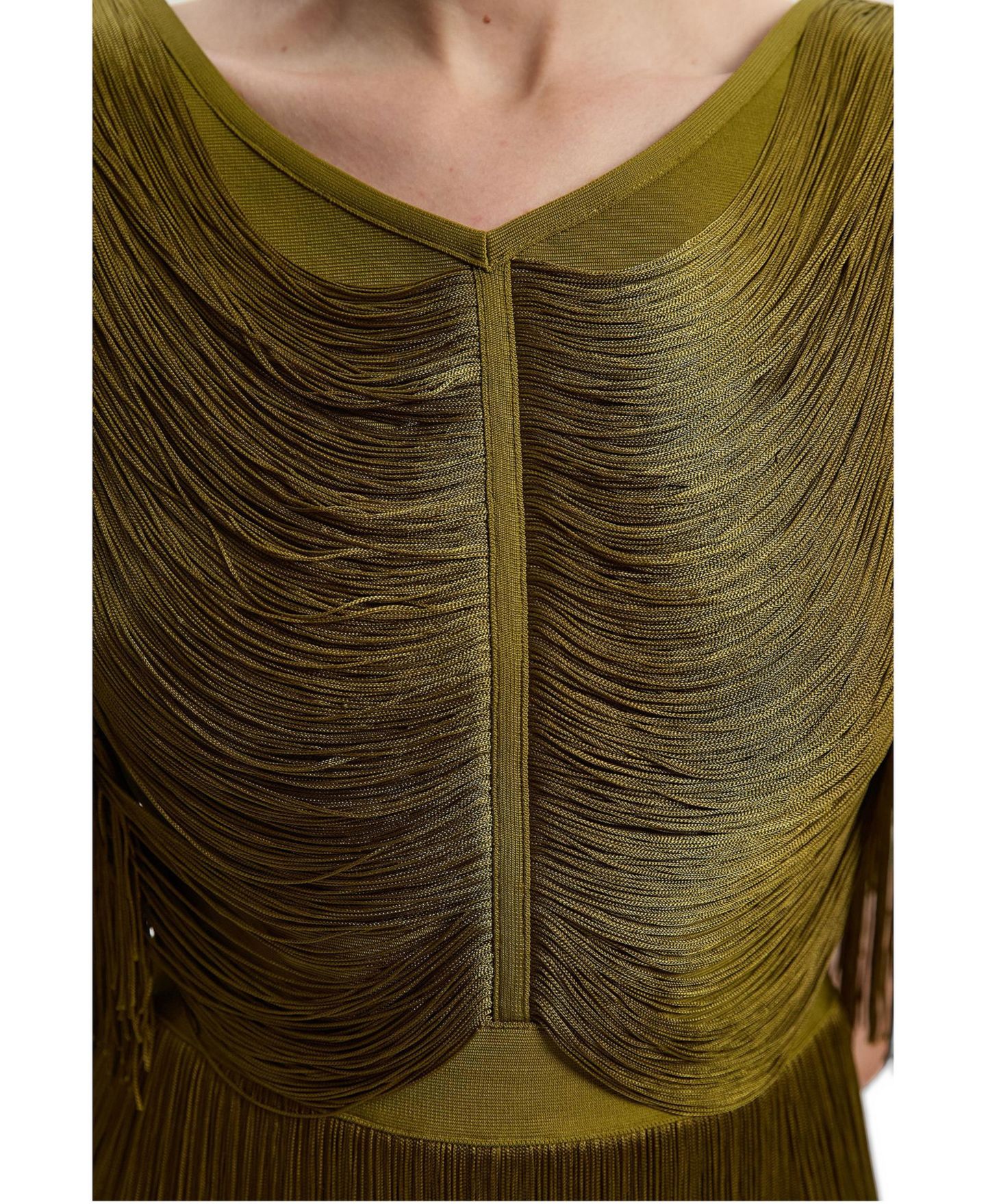 Женский топ Karen Millen Draped Fringe Knitted, цвет: Оливковый — фото 2