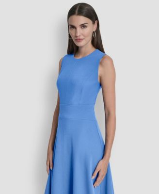 Women's Sleeveless Jewel Neck Fit and Flare Scuba Crepe Midi Dress