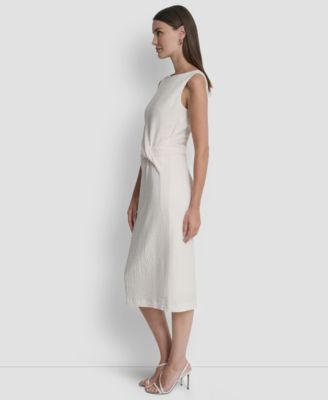 Women's Sleeveless Boat Neck Knot Midi Dress