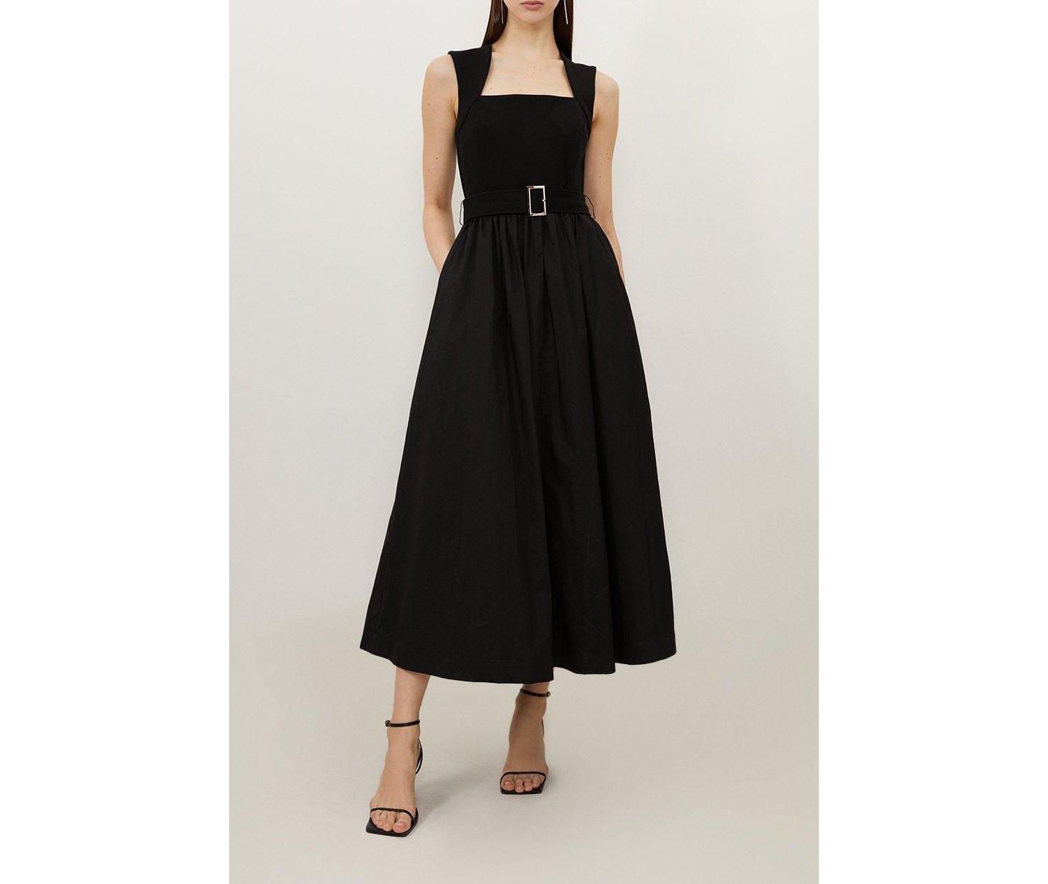 Women's Square Neck Belted Maxi Dress