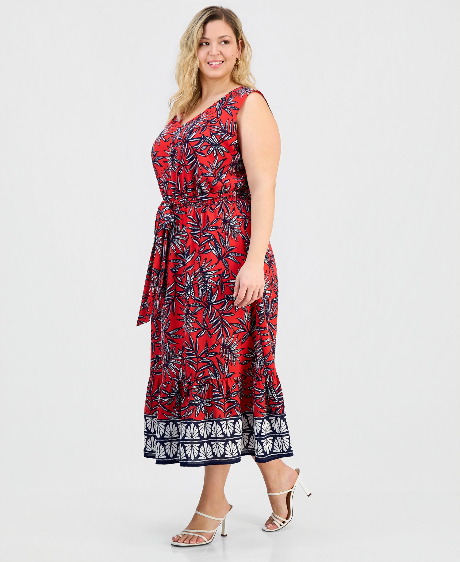 Plus Size V-Neck Sleeveless Tiered Dress