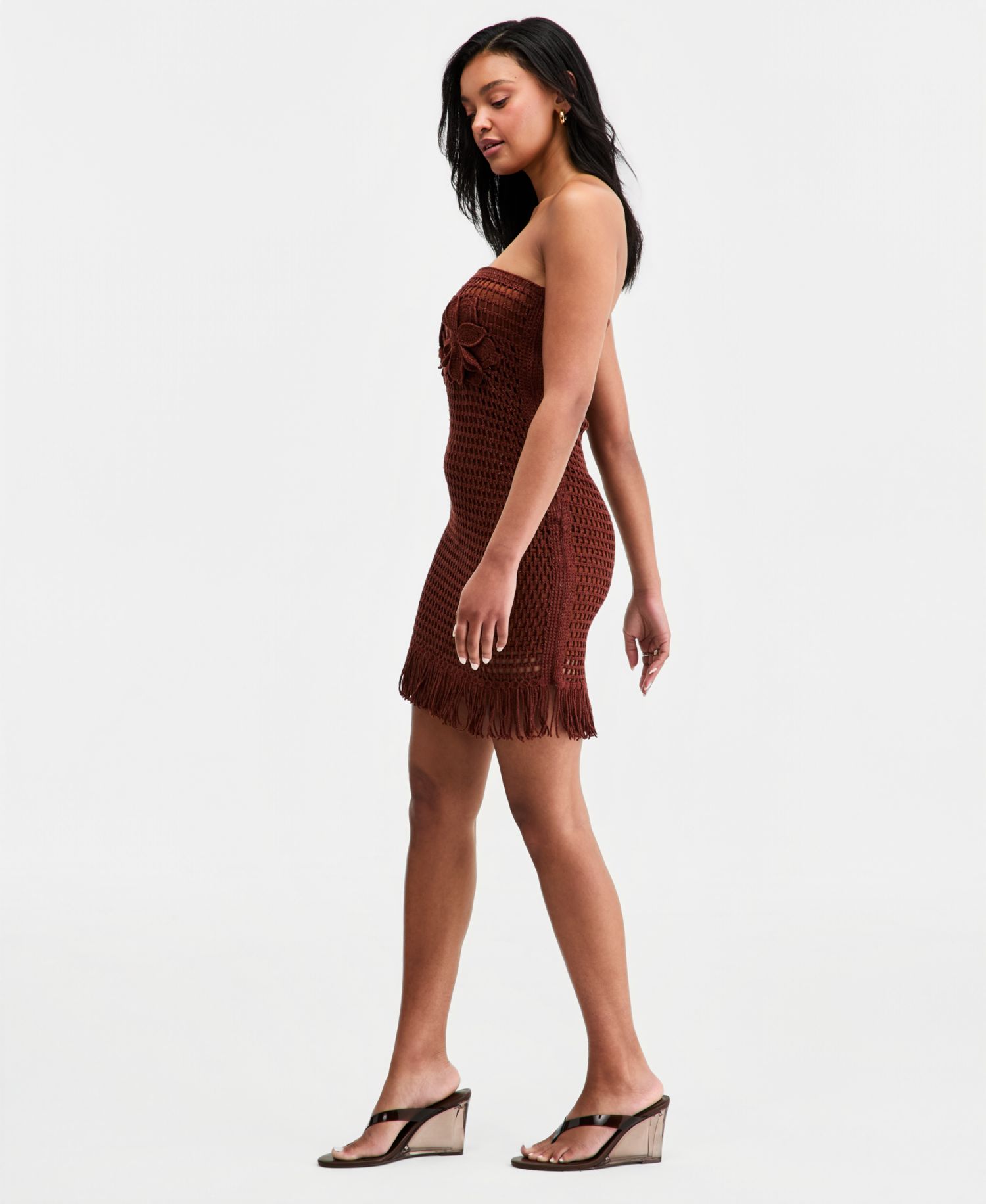 Women's Floral Crochet Strapless Mini Dress