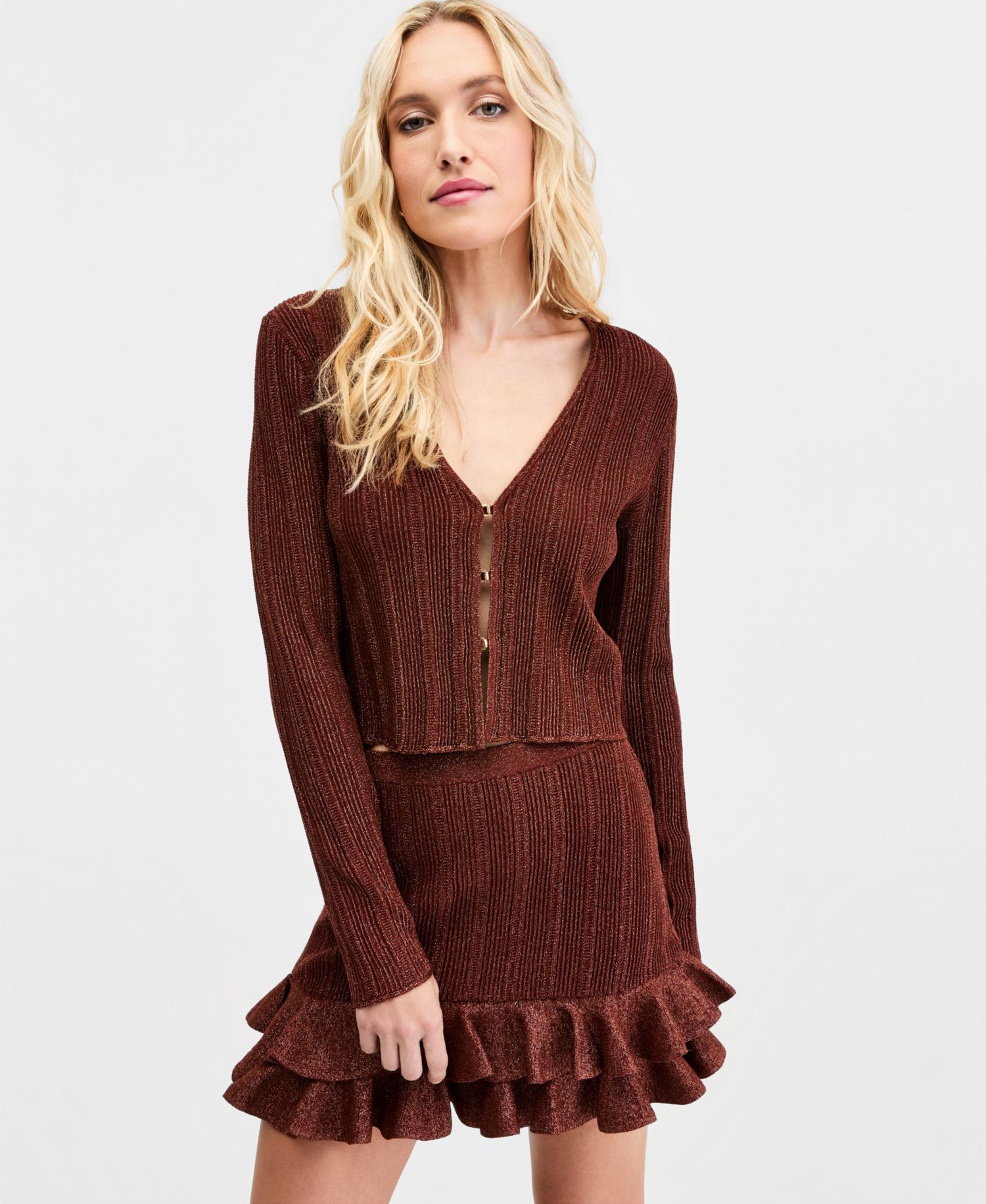 Women's Metallic-Knit Cropped Cardigan