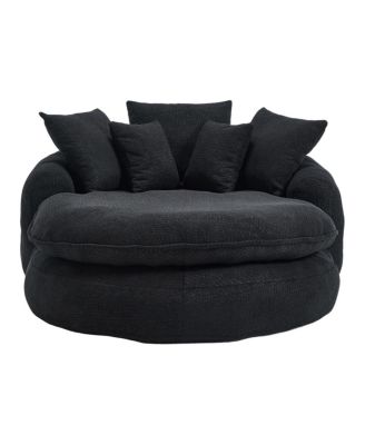 Oversized Oval Upholstered Bean Bag Sofa with 5 Pillows & Wrap Around Backrest