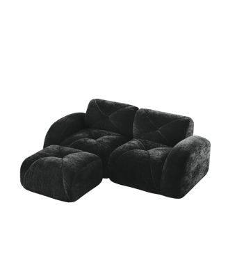 L-shaped Boneless Sofa, Soft Velvet, Tufted, 32D Sponge, No Assembly