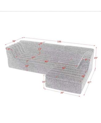 L-Shaped Modular Sectional Sofa with Chaise, Chenille Upholstered, Wave-Shaped Armrest