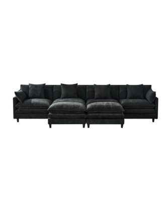  140.9" U-shaped modular sectional sofa with 2 ottomans, 4 cushions, 2 pillows.
