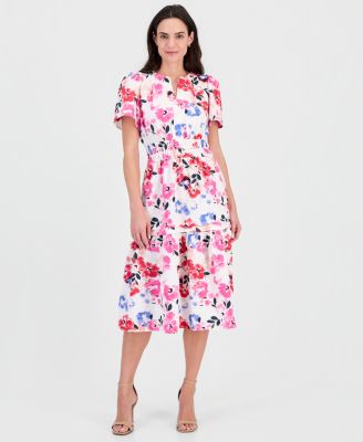 Women's Short-Sleeve Elastic-Waist Midi Dress