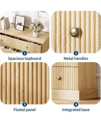 6 Drawer Dresser for Bedroom, Fluted Horizontal Chest of Drawers, 47" Wide Wood Dresser with Metal Handles