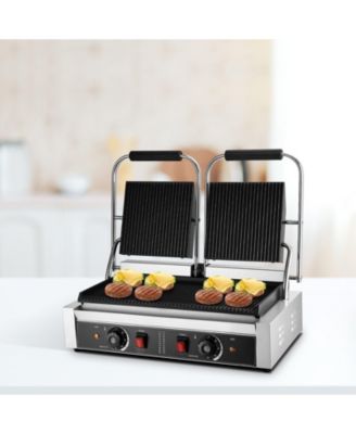 Commercial Electric Panini Press Grill with Full Grooved Plates and Temperature Control