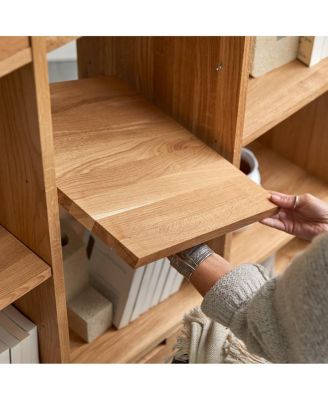 Miho low bookcase in solid oak and white premium terrazzo